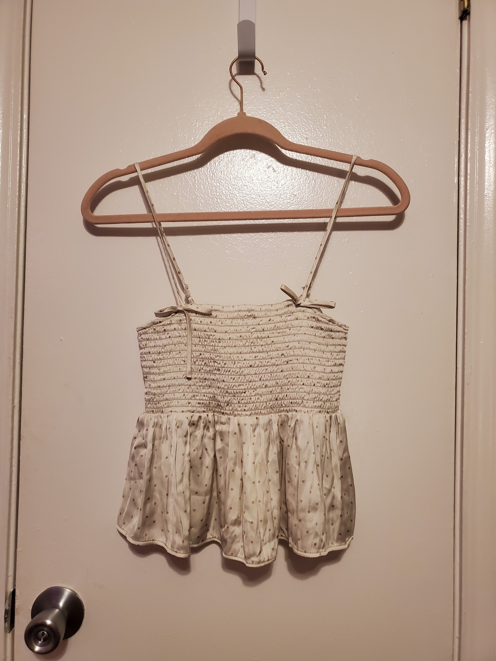American Eagle Outfitters Cream Smocked Peplum Cami with Dot Print